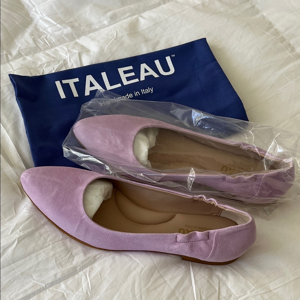 Italeau Lavender Suede Pointed-Toe Ballet Flats - Women